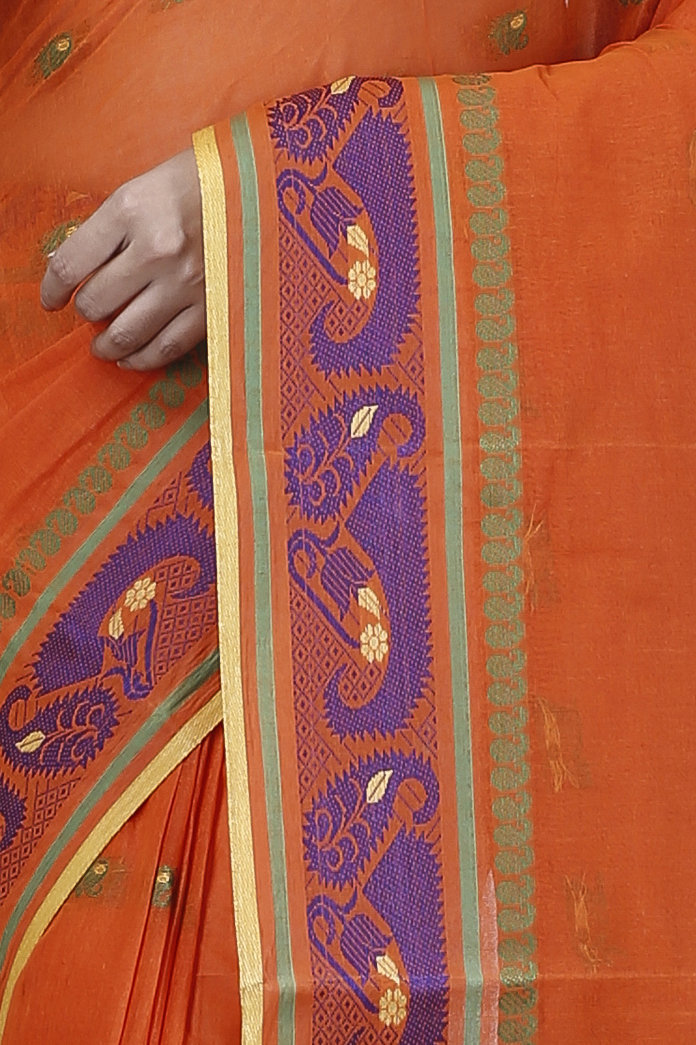 Orange Pure Cotton Utkal Tant Saree (1137)